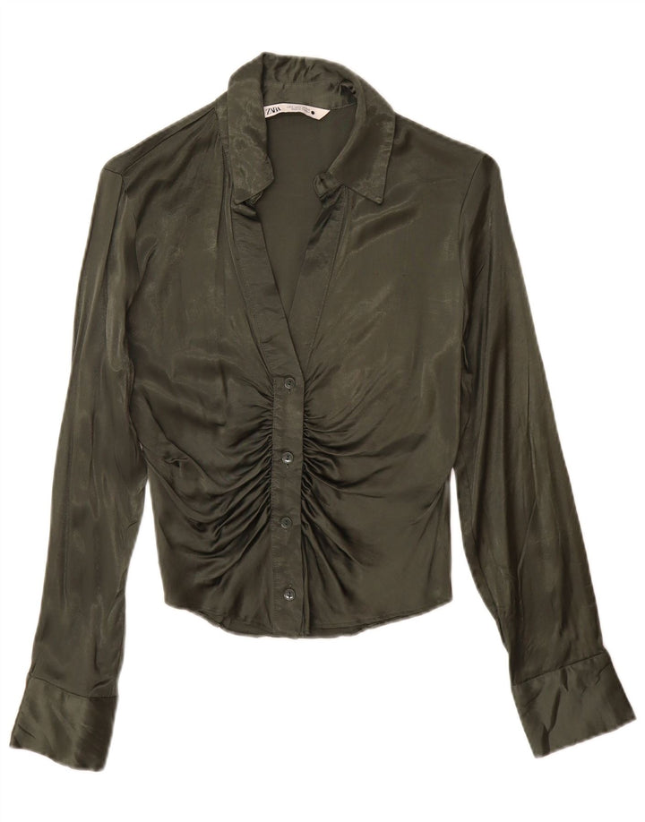 Damska bluzka koszulowa Zara UK 10 Small, zielona wiskoza