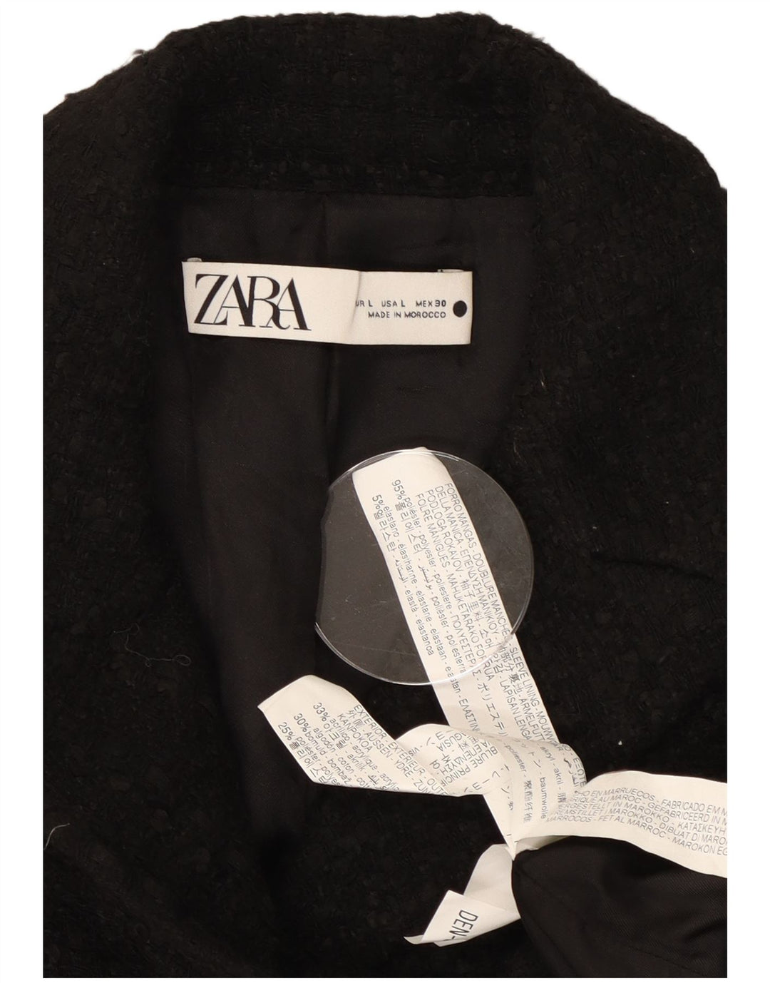 Damska marynarka Zara Crop Double Breasted Jacket UK 16, duży, czarny poliester