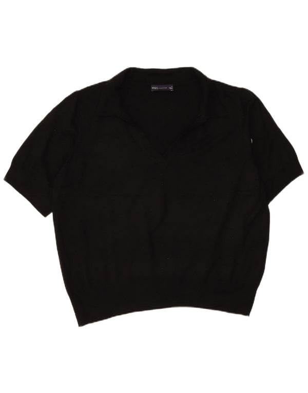 Marks & Spencer Damski sweter polo z krótkim rękawem, UK 18 XL, czarny