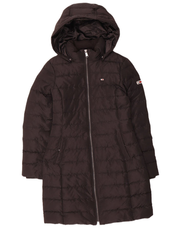 Damski ocieplany płaszcz z kapturem Tommy Hilfiger UK 10, mały, czarny poliester