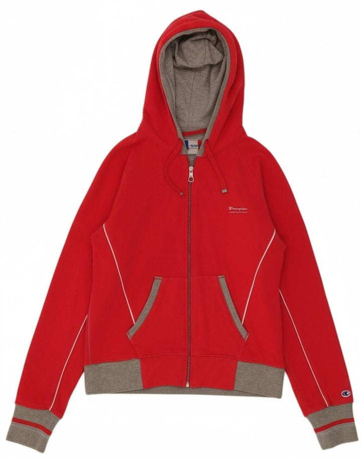CHAMPION Womens Heritage Classics Zip Hoodie Sweater UK 14 Medium Red