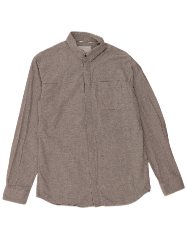 Męska koszula flanelowa JACK & JONES o regularnym kroju, średnioszara, bawełniana