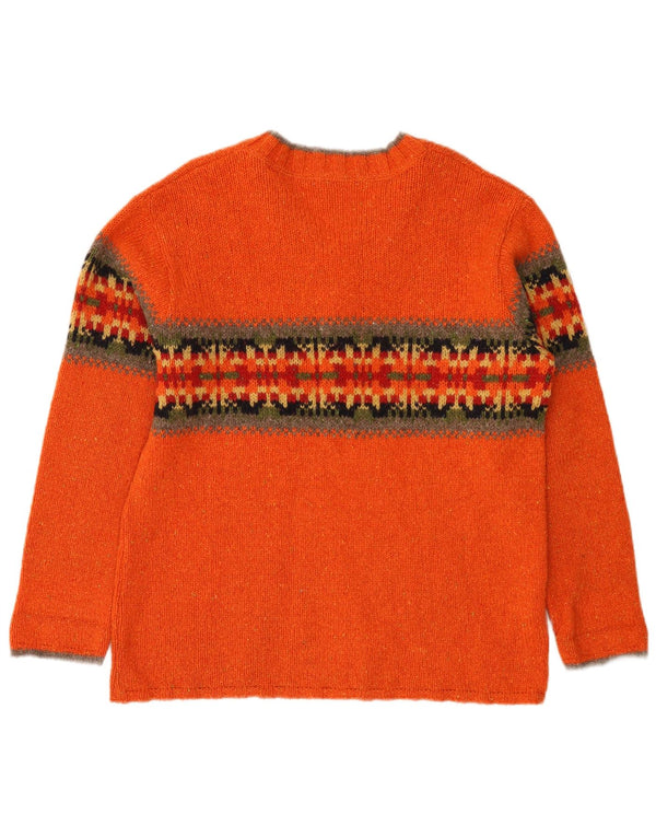 Sweter damski Eddie Bauer Oversize z dekoltem w kształcie litery V, UK 6 XS, pomarańczowy Fair Isle