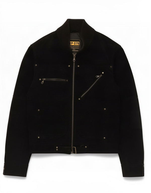 XP 078 Mens Leather Racer Jacket UK 44 2XL Black