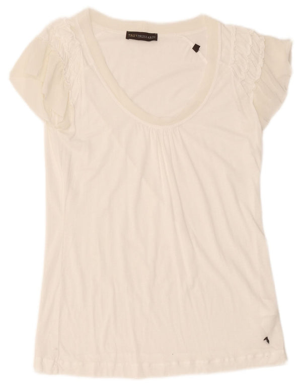 Damska koszulka z krótkim rękawem i krótkim rękawem Trussardi Top UK 10 Small White Lyocell