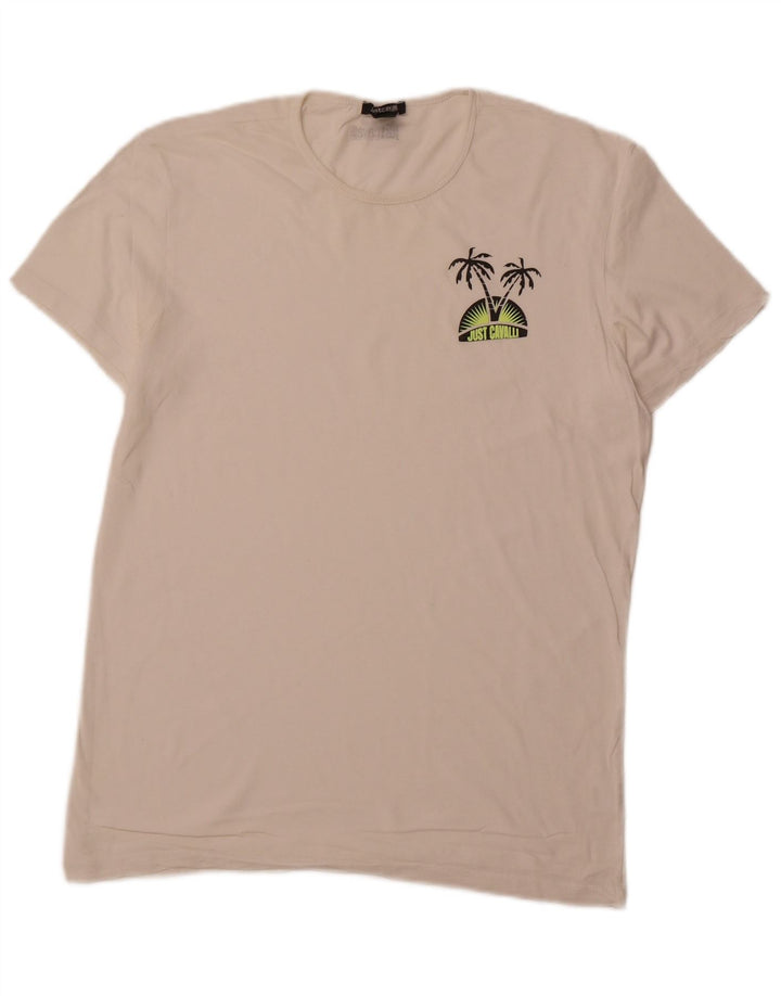 T-shirt męski JUST CAVALLI, duży, bawełniany w kolorze złamanej bieli