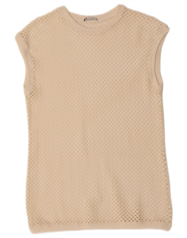 ZARA Womens Vest Tank Top UK 12 Medium Off White