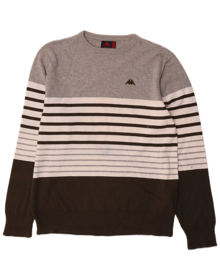 Męski sweter Kappa z dekoltem w łódkę, duży, szary, bawełniany w paski