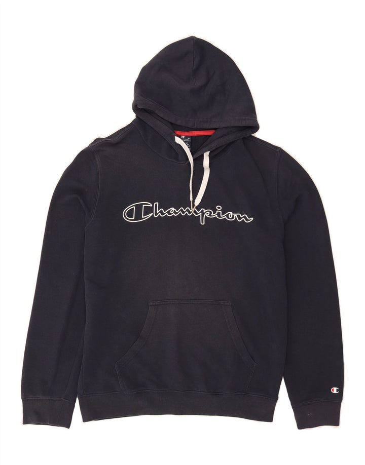 CHAMPION Mens Graphic Hoodie Jumper Medium Navy Blue Vintage Champion and Second-Hand Champion from Messina Hembry 