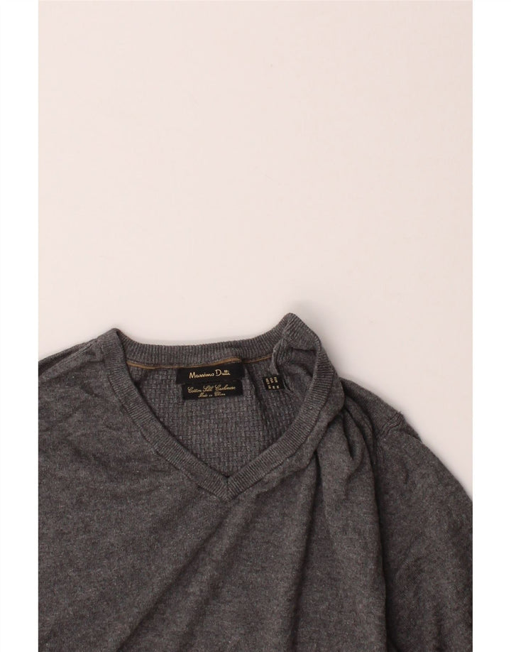MASSIMO DUTTI Mens V-Neck Jumper Sweater Medium Grey Cotton Vintage Massimo Dutti and Second-Hand Massimo Dutti from Messina Hembry 