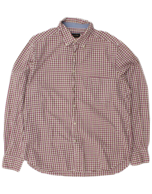 Massimo Dutti Mens Flannel Shirt 2XL Burgundy Gingham