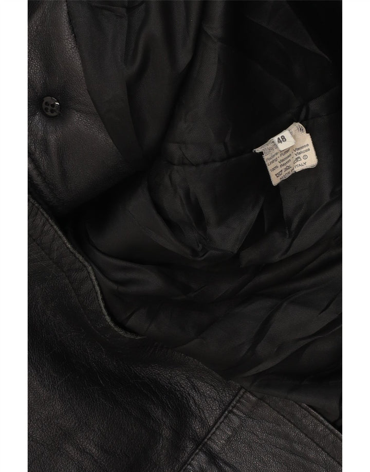 VINTAGE Damski płaszcz skórzany z kapturem, oversize IT 48 XL, czarna skóra