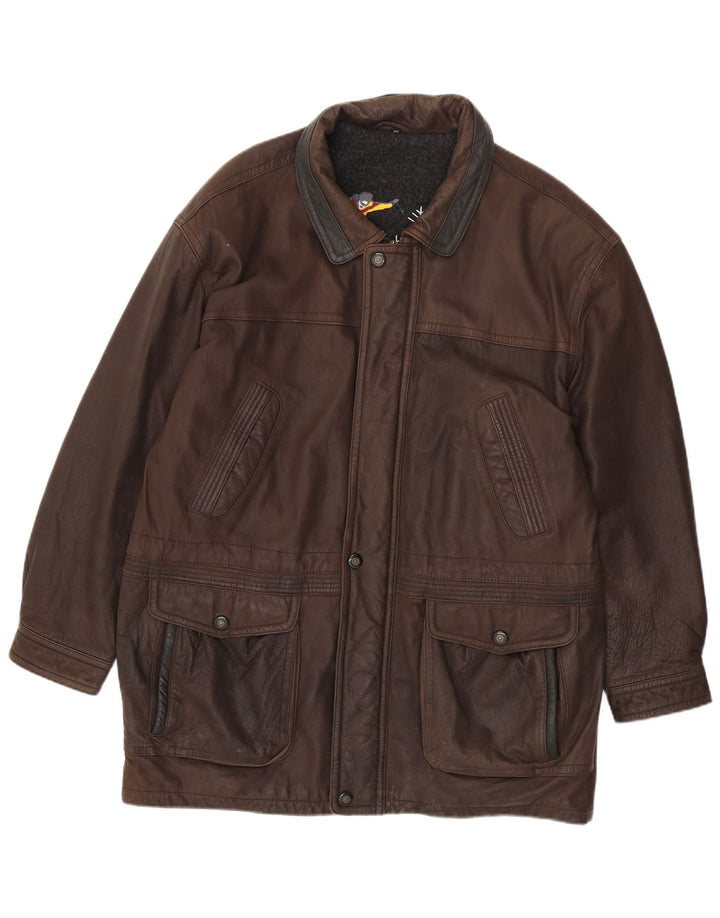 JOHN B Męska kurtka skórzana UK 46 3XL Brązowa skóra