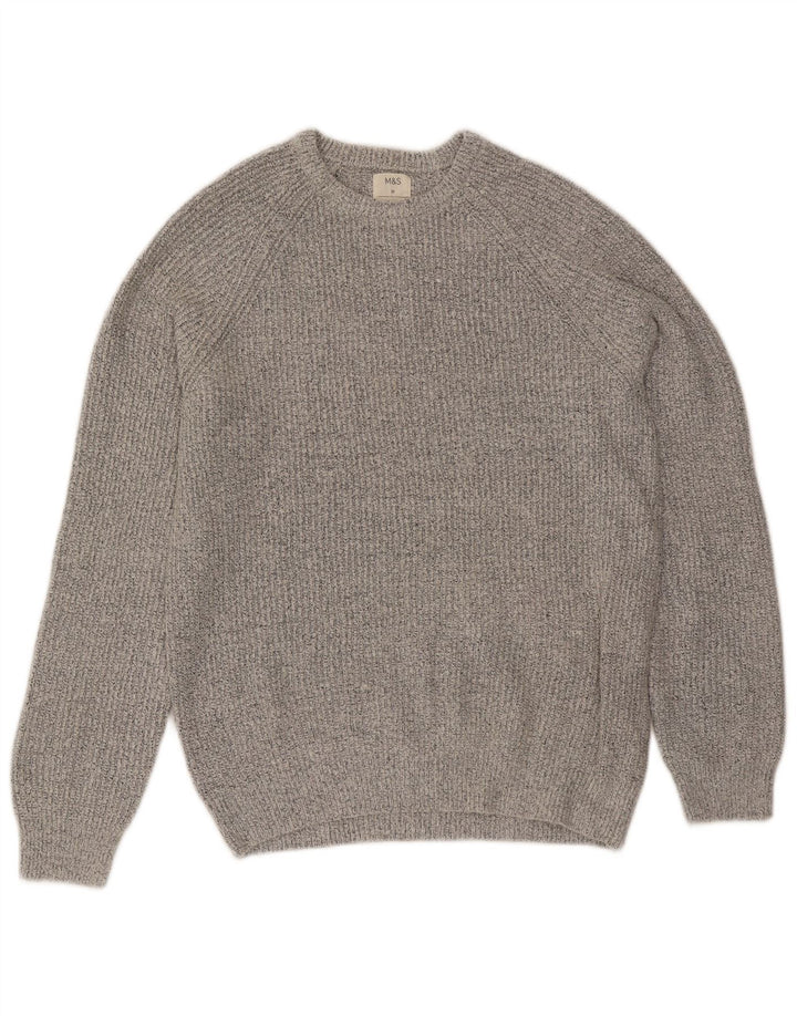 Marks & Spencer Męski sweter z okrągłym dekoltem, średnioszary poliamid