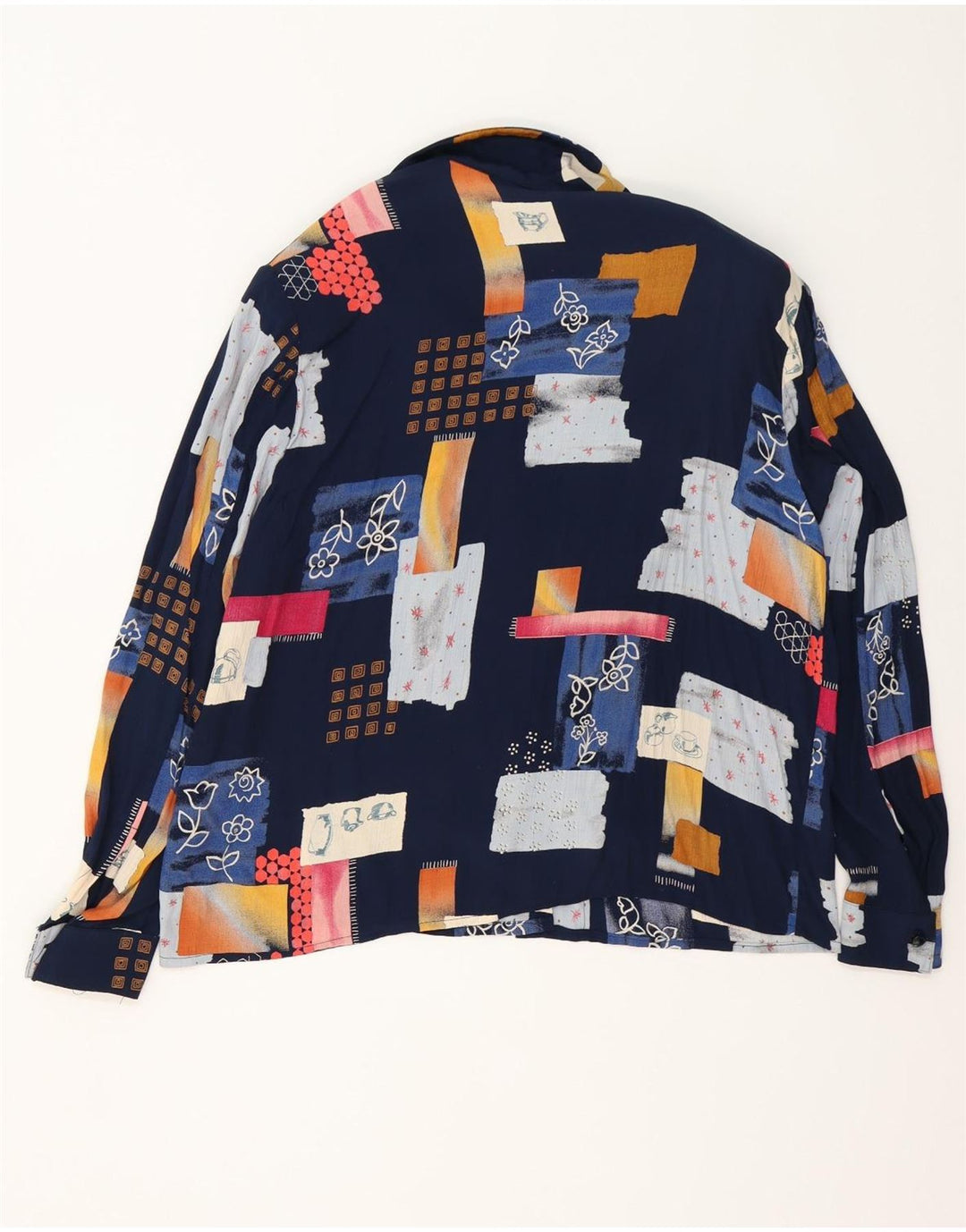 Damska bluzka koszulowa o luźnym kroju w stylu vintage IT 42 Średni granatowy patchwork