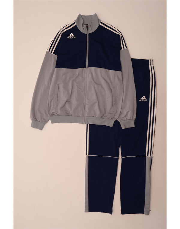 Adidas Męski pełny dres UK 44/46 Duży granatowy poliester z blokami kolorów