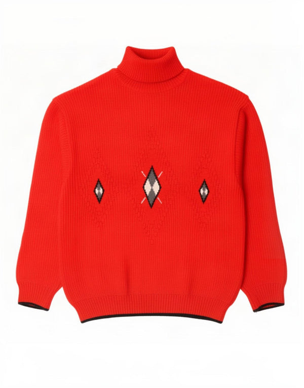 Vintage męski sweter z golfem IT 46 Small Red Argyle/Diament