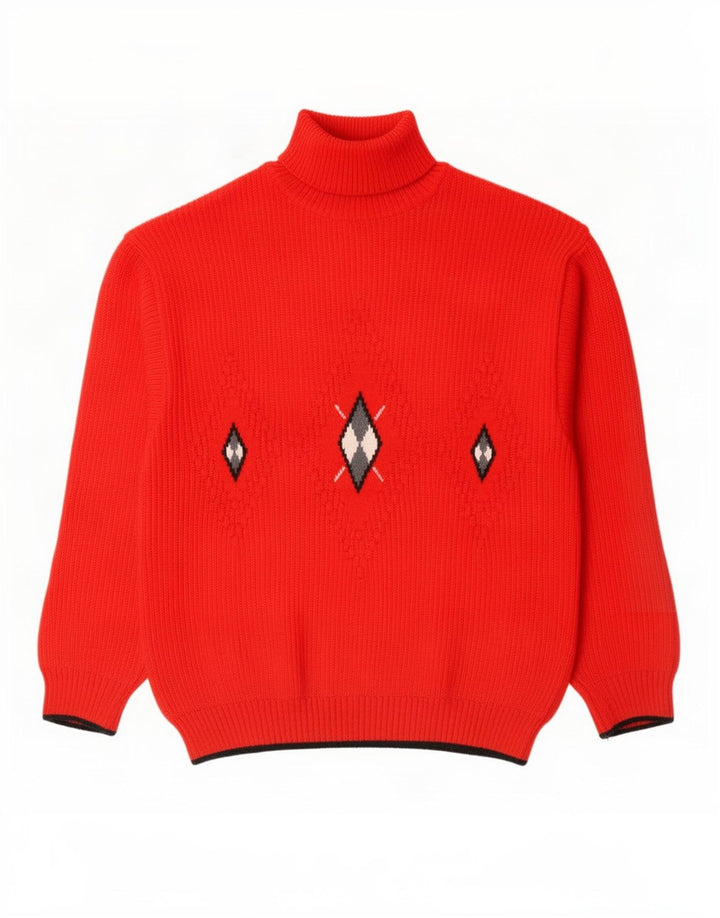 Vintage męski sweter z golfem IT 46 Small Red Argyle/Diament