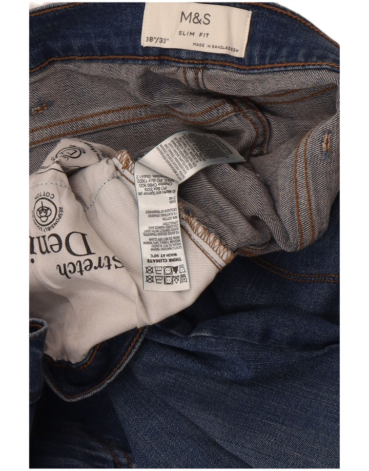Marks & Spencer Męskie jeansy slim W38 L33 Niebieskie bawełniane