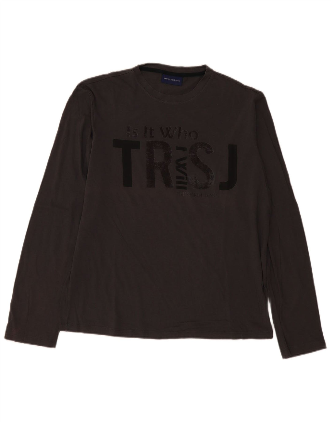 Męski top z grafiką Trussardi Jeans z długim rękawem, duży, szary, bawełniany