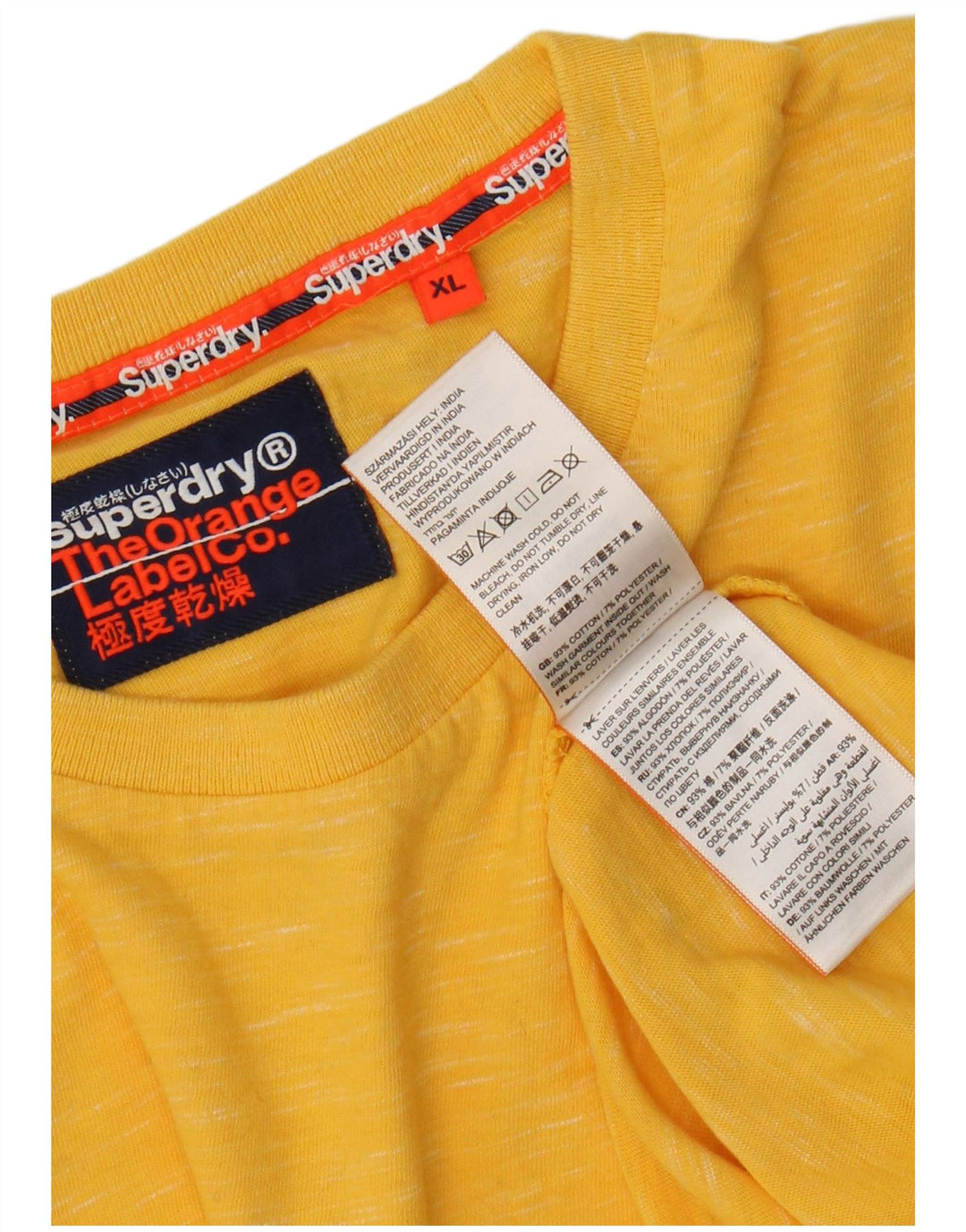 SUPERDRY Męski T-shirt Top XL, żółta bawełniana nakrapiana