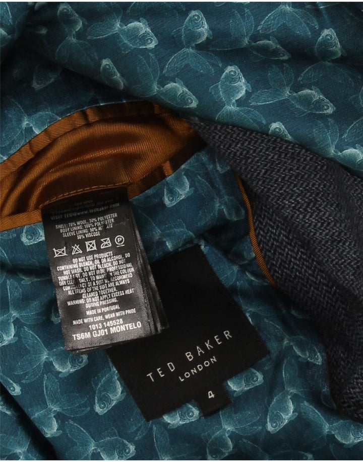 Męska marynarka zapinana na 2 guziki Ted Baker, rozmiar 4, duża, granatowa, w jodełkę