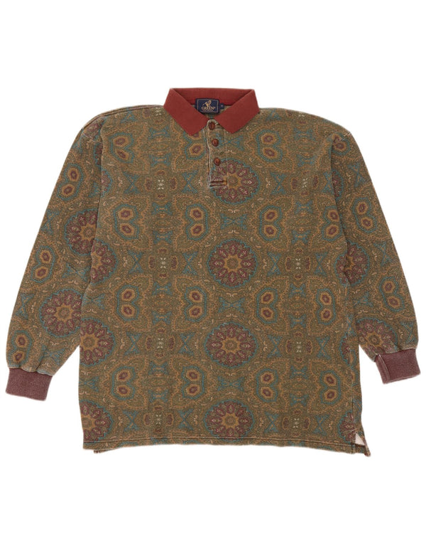Zielona męska koszulka polo z długim rękawem, średnia khaki, bawełna paisley