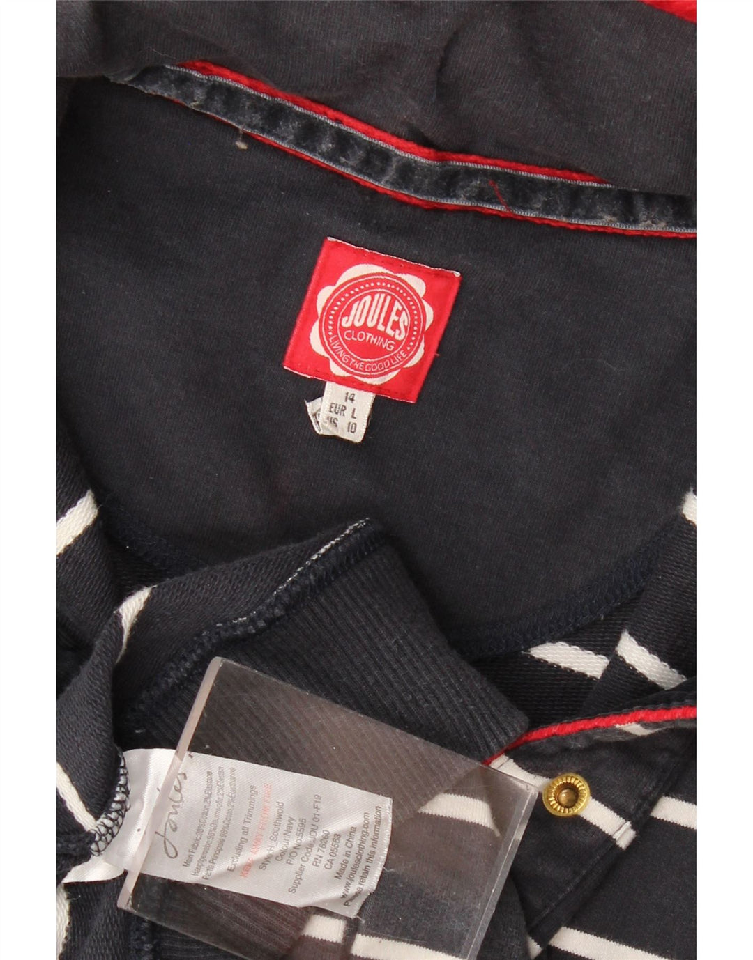 Damska bluza Joules z zapinanym dekoltem, UK 14, duże granatowe paski