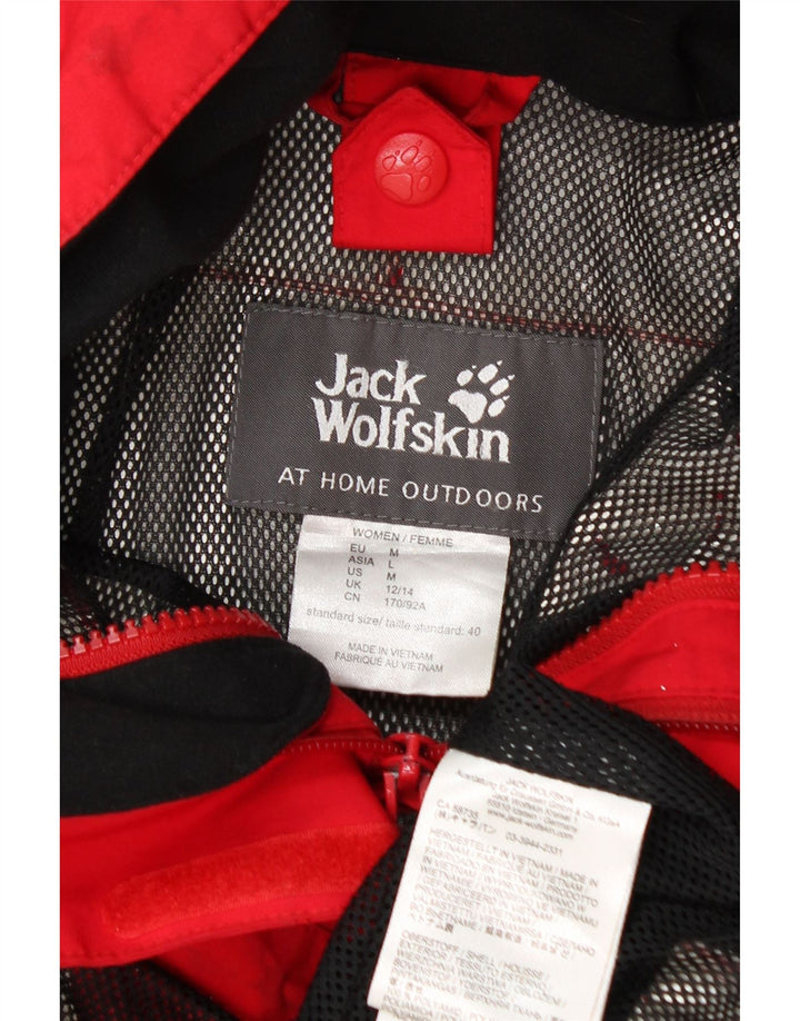 Damska kurtka przeciwdeszczowa Jack Wolfskin z kapturem, UK 12/14, średni czerwony poliamid