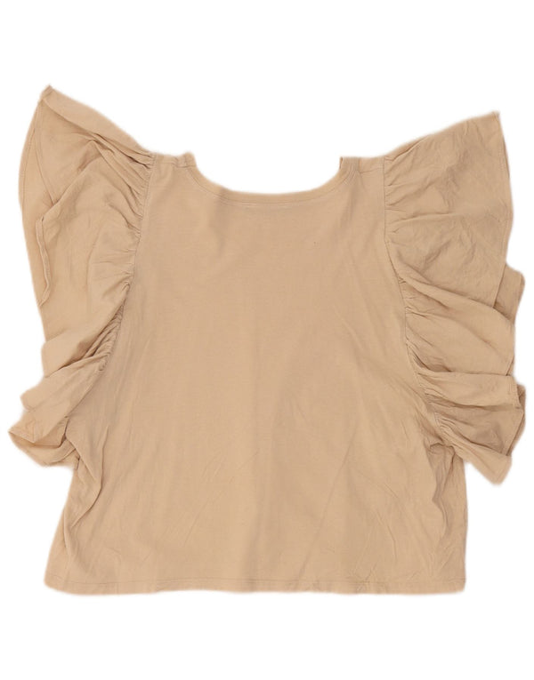 Bluzka damska Zara Crop Batwing Top UK 14 duża beżowa bawełna