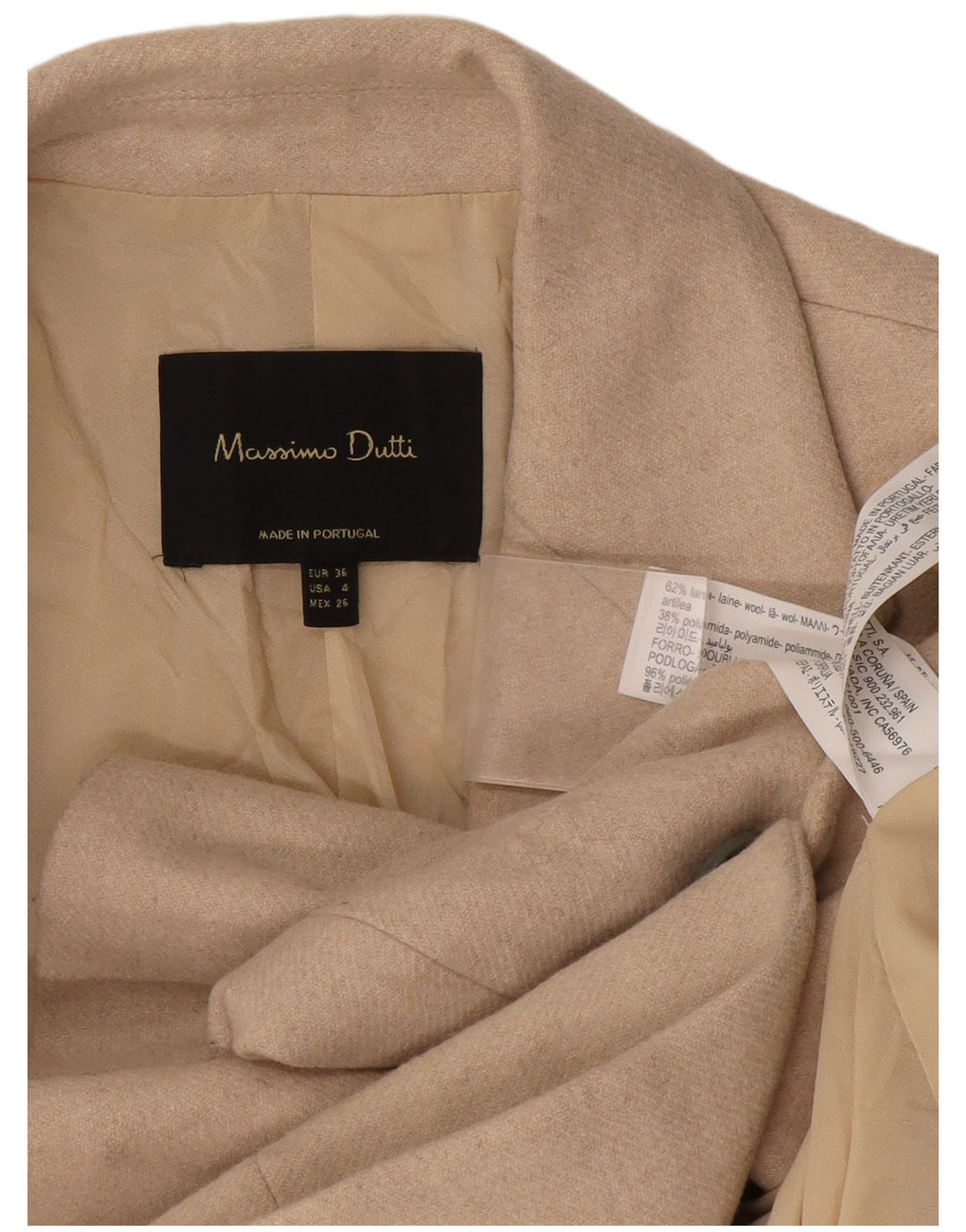 Massimo Dutti Damska marynarka zapinana na 1 guzik EU 36 XS Beżowa wełna