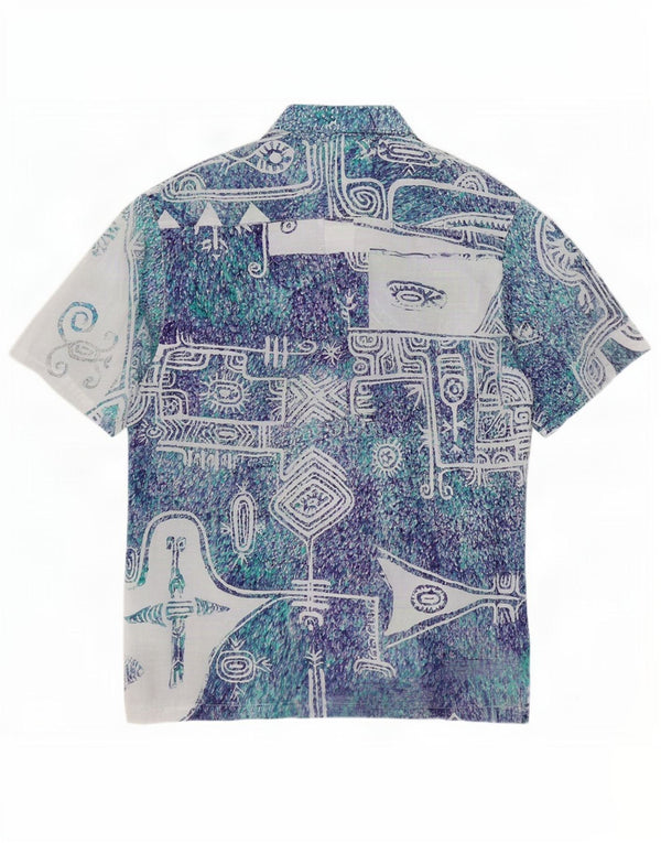Męska hawajska koszula z krótkim rękawem Tahiti Art Maohi, duża, niebieska, geometryczna