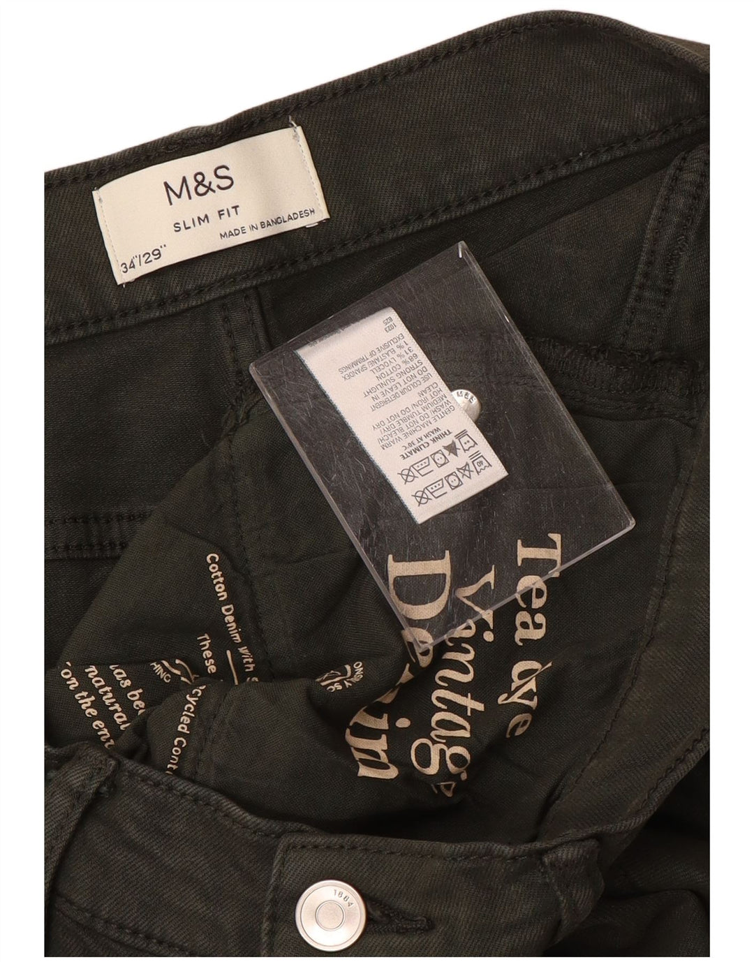 Marks & Spencer Męskie jeansy slim W34 L29, bawełna khaki