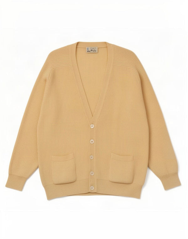 Vintage męski sweter rozpinany XL, żółta nowa wełna