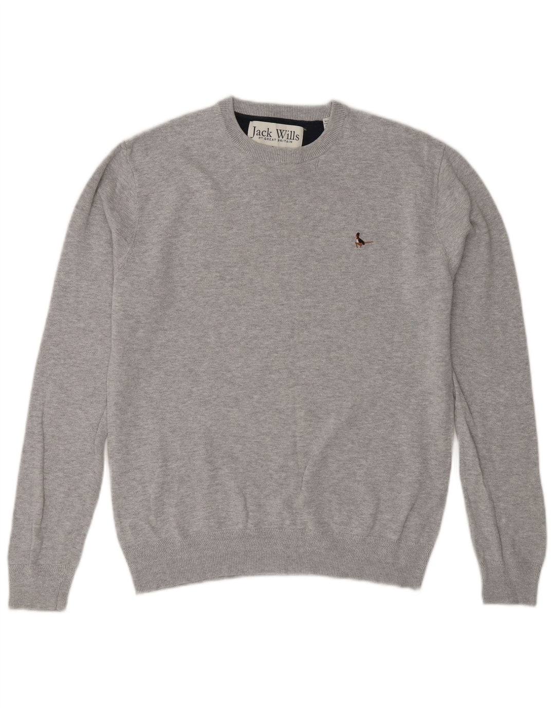 Jack Wills Męski sweter z okrągłym dekoltem, mały, szary, bawełniany