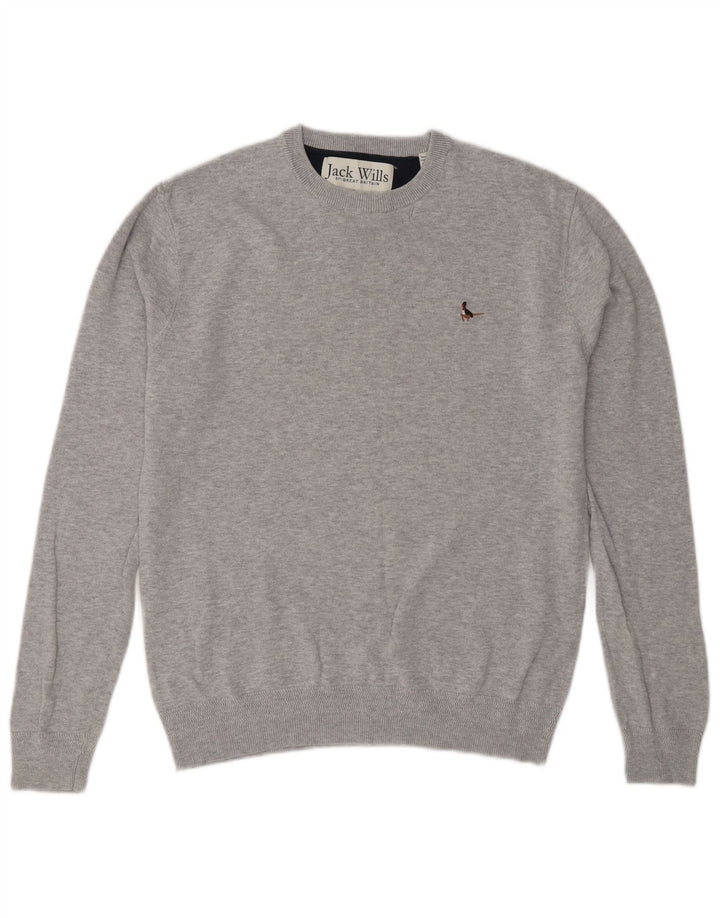 Jack Wills Męski sweter z okrągłym dekoltem, mały, szary, bawełniany
