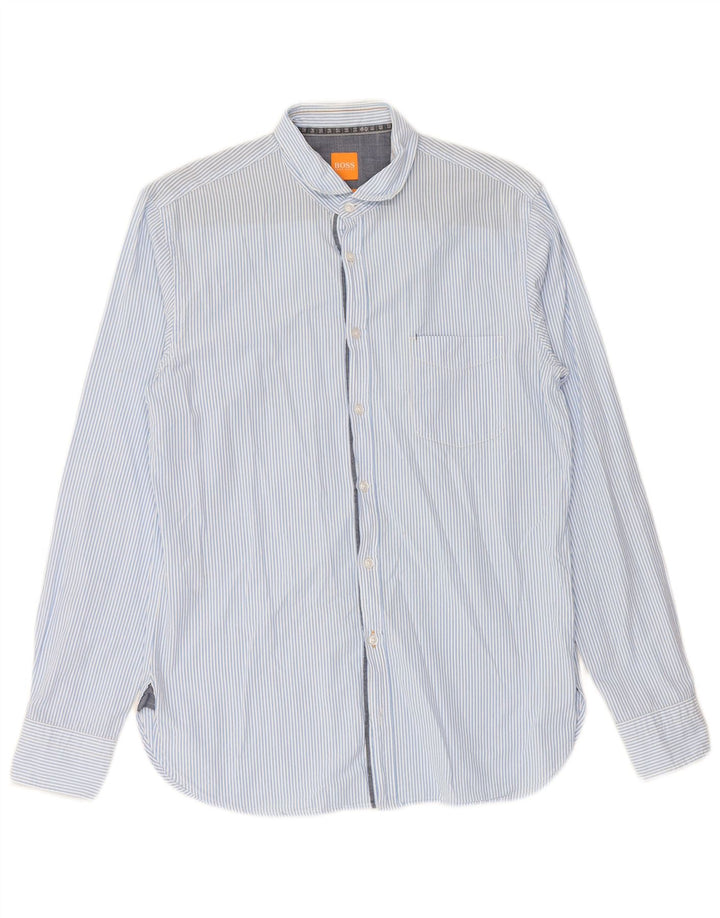 HUGO BOSS Mens Shirt Medium Blue Pinstripe Cotton