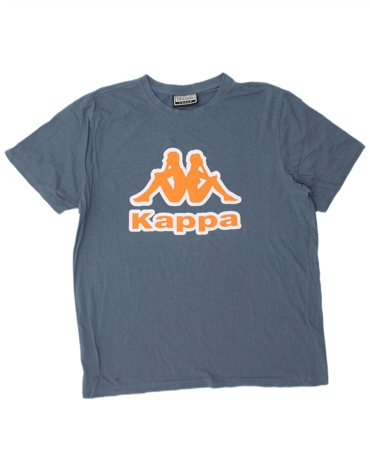 Męski T-shirt z grafiką Kappa, duży, niebieski, bawełniany