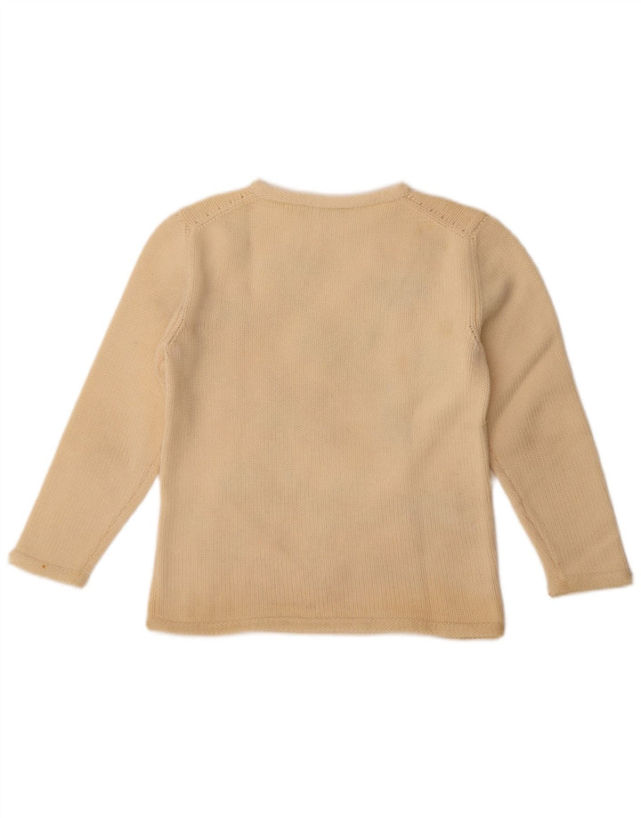 Sweter damski w stylu vintage z okrągłym dekoltem UK 14, średni, w kolorze złamanej bieli, w kwiaty