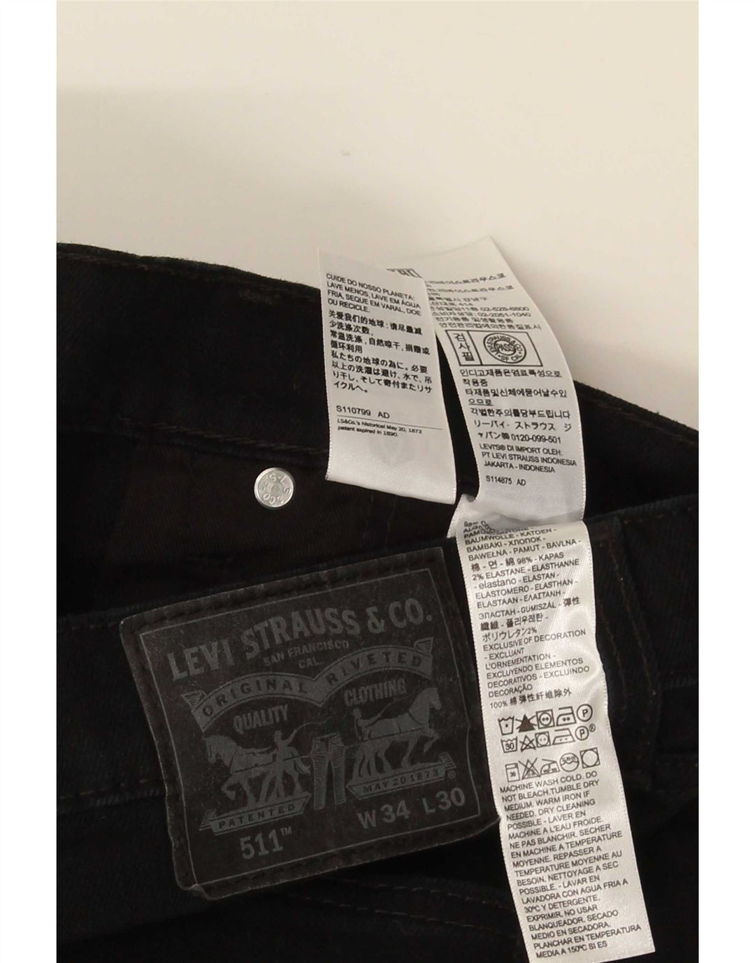 Męskie jeansy Levi's 511 Slim W34 L30 Czarna bawełna