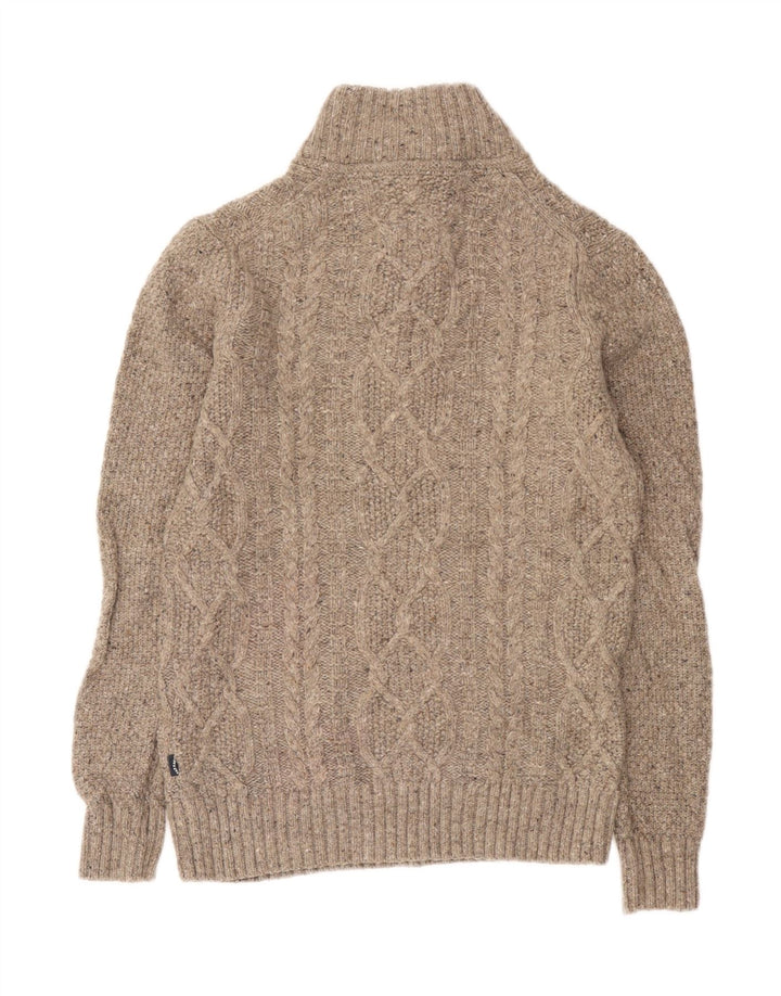 Męski sweter zapinany na guziki Fat Face, mały, beżowy, wełniany