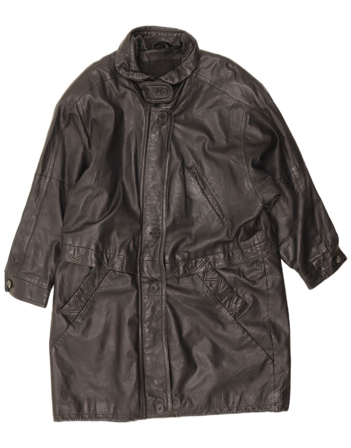 Vintage damski płaszcz skórzany UK 20 2XL czarna skóra