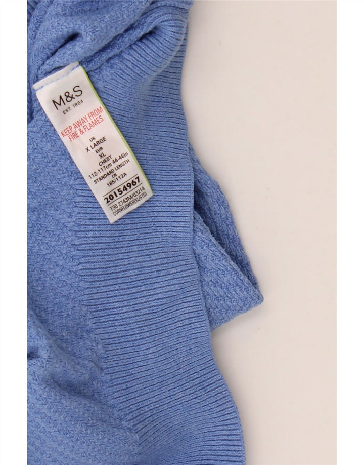 Marks & Spencer Męski sweter z dekoltem w łódkę XL, niebieski, bawełniany