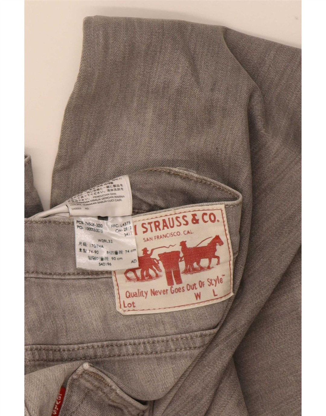 Męskie proste dżinsy Levi's W29 L32 Szara bawełna