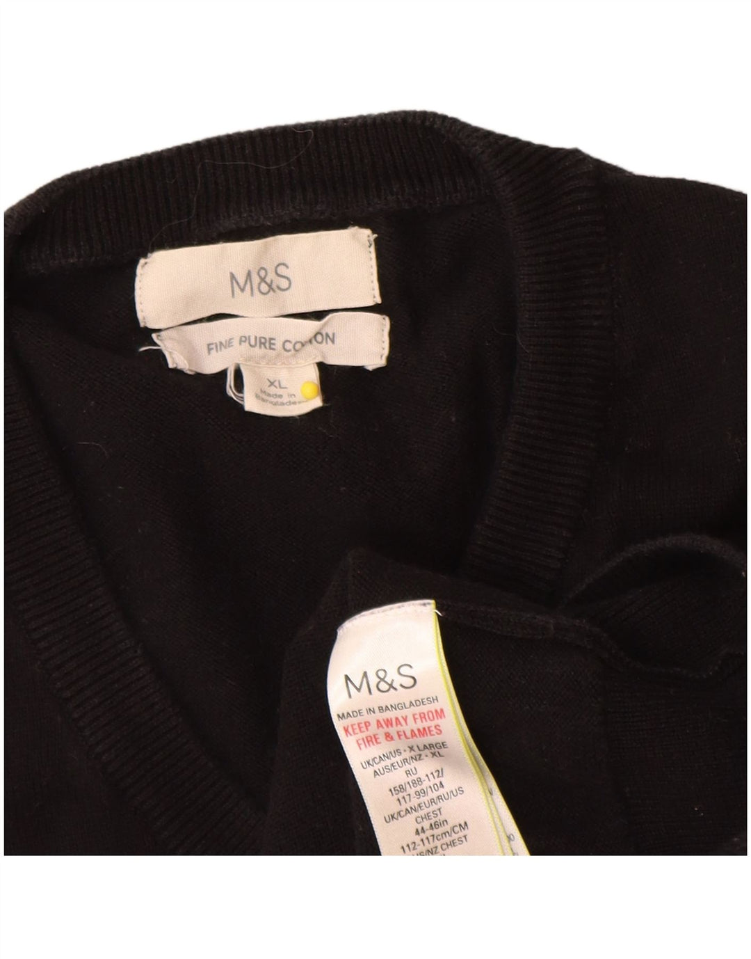 Marks & Spencer Męski sweter z dekoltem w kształcie litery V, XL, czarny, bawełniany