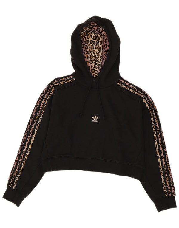 Damska bluza z kapturem Adidas Crop Oversized UK 10 Mały czarny nadruk zwierzęcy