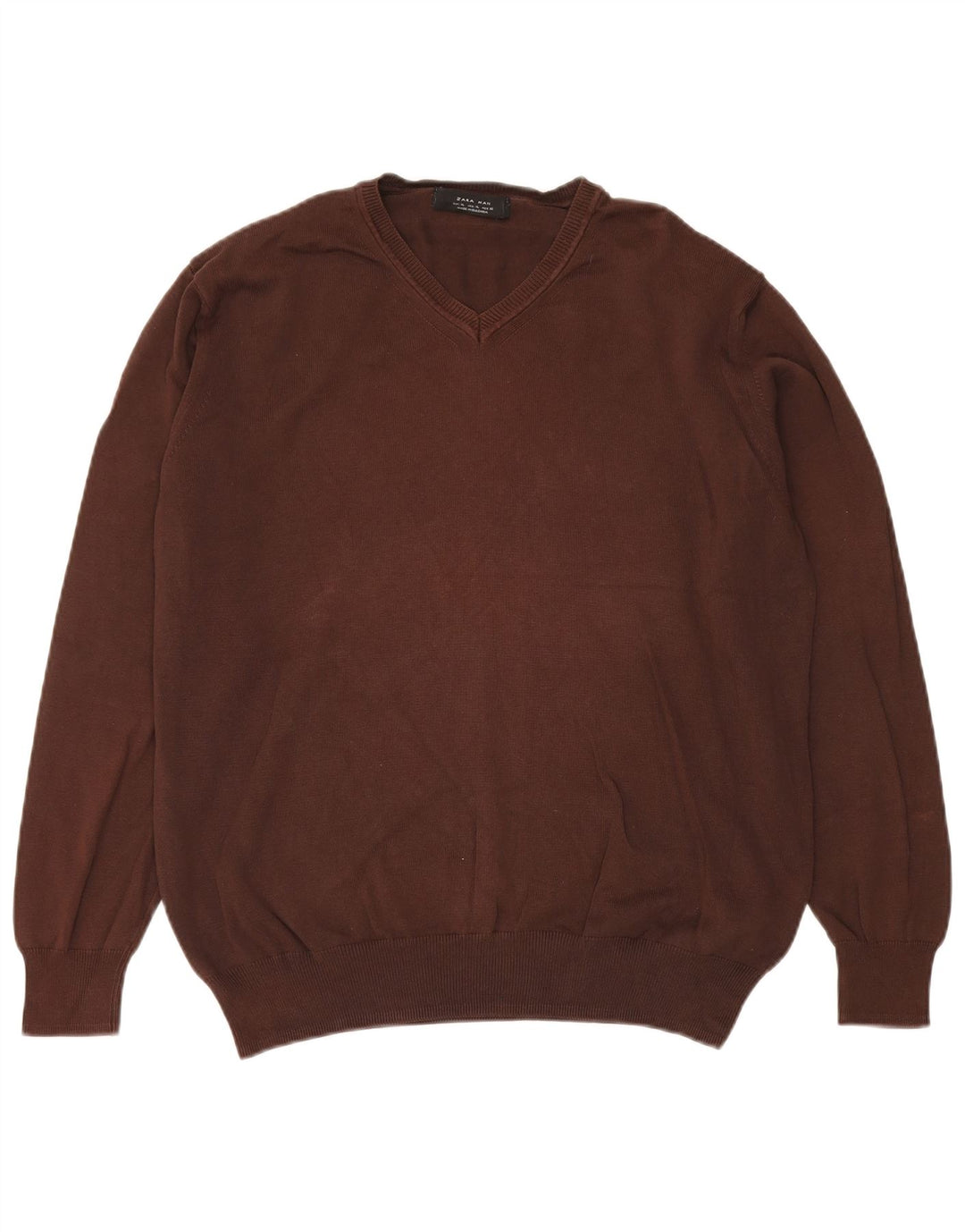 Męski sweter Zara z dekoltem w kształcie litery V, XL, brązowy, bawełniany