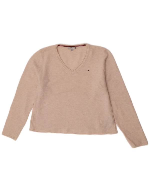 Sweter damski Tommy Hilfiger z dekoltem w szpic, UK 18 XL, biała, wełniana