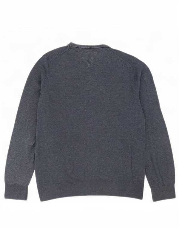 Męski sweter Tommy Hilfiger z dekoltem w kształcie litery V, mały, granatowy, bawełniany w cętki