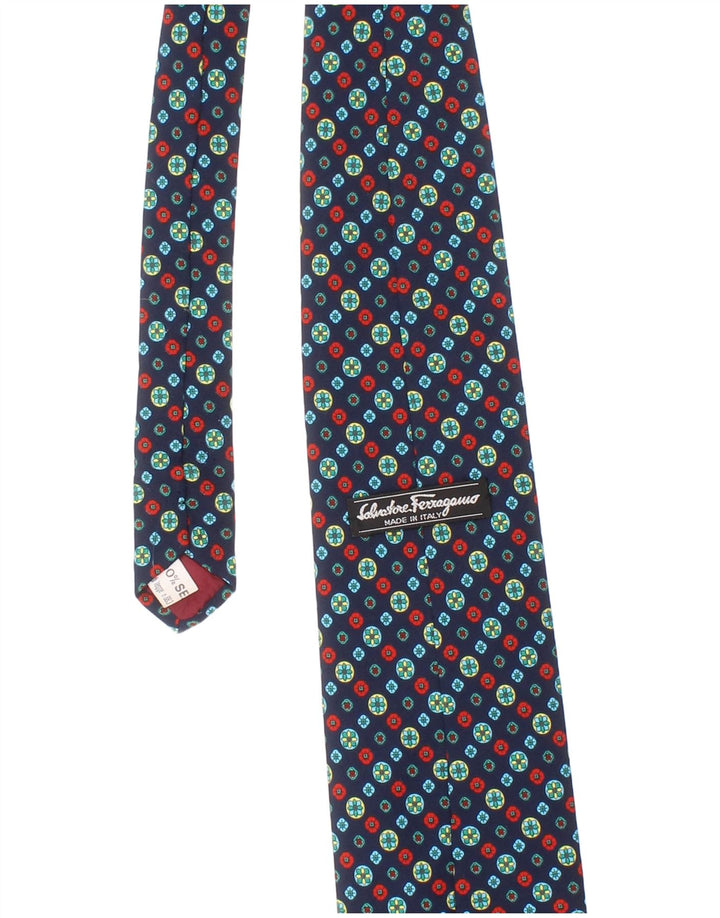 Krawat męski Salvatore Ferragamo w jednym rozmiarze, granatowy, geometryczny, jedwabny, klasyczny